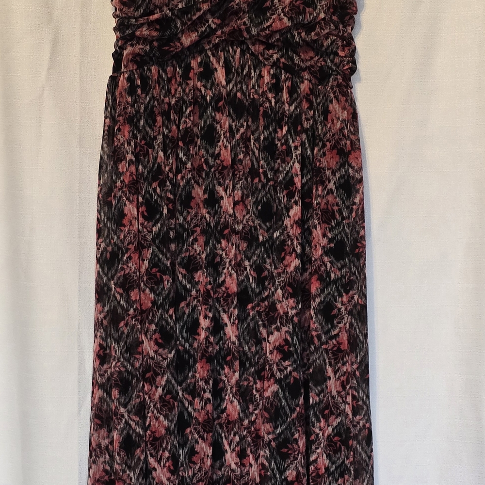 Free People Red and Black Ruched Midi Sundress High Low Size Large - Picture 3 of 7